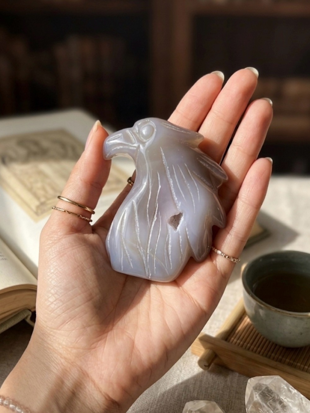 Banded Agate Eagle Carving • Protection & Vision Metaphysical Pocket Stone 2"